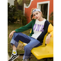 秋壳2019春装 百搭撞色拼接上衣潮学院风韩版短款长袖T恤女潮