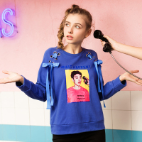 秋壳2019春季 学院风印花运动卫衣女学生chic港味复古宽松上衣