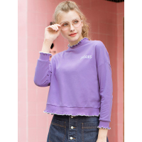 2019春季 原宿风ins荷叶花边短款卫衣女休闲百搭修身套头上衣