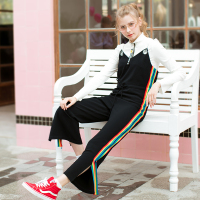 秋壳2019春季 彩虹边直筒背带裤女显瘦百搭吊带裤bf韩版连体裤