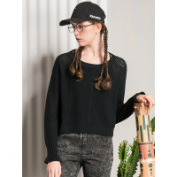 秋壳2019年春装 时尚百搭微喇叭袖宽松款套头毛衣女针织衫2029