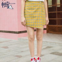 秋壳2019春装 学院风不规则格子半身裙港味复古修身显瘦a字裙