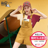 秋壳2019夏季 原宿bf风复古背带短裤女休闲百搭高腰连体热裤潮