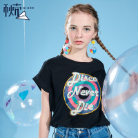 秋壳2019夏装 女装学生宽松短袖印花T恤韩版百搭短款打底上衣