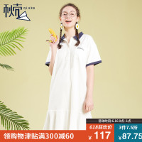 秋壳2019夏季 女学生气质简约连衣裙韩版白色木耳边中长款裙子
