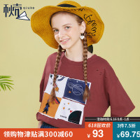 秋壳2019夏季 港味复古女装短袖T恤韩版学生宽松镂空上衣体恤