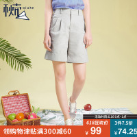 秋壳2019夏季 韩版休闲短裤女宽松显瘦直筒裤高腰卡其色西装裤