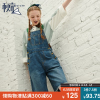 秋壳2019夏季 韩版宽松牛仔背带短裤女学生高腰裤子连体阔腿裤