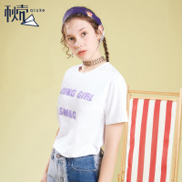 秋壳白色字母印花短袖T恤2019夏装 韩范宽松体恤休闲套头上衣