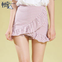格子不规则半身裙短裤女夏2019 韩版防走光包臀a字裙裤短裙子
