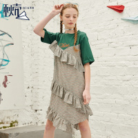 秋壳2019夏季 韩版短袖拼接百搭连衣裙