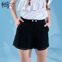 秋壳2019夏季 韩版高腰显瘦阔腿短裤女黑色宽松A字西装裤热裤卡其色