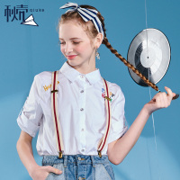 秋壳2019 韩版宽松学生刺绣百搭纯棉白色长袖衬衫女装衬衣上衣