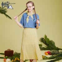 秋壳T恤套裙女夏装2019 学院风波点裙两件套学生宽松百搭a字裙