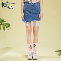 秋壳高腰半身裙女2019夏 a字蕾丝网纱牛仔裙短裙ins超火的裙子