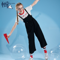 秋壳高腰背带阔腿裤女夏2019 学院风吊带连体裤韩版卡其色九分裤