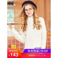 秋壳2019春装 韩版高领长袖针织衫女宽松纯色不规则套头毛衣潮