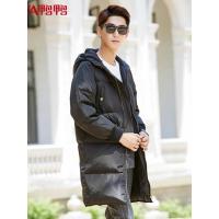 鸭鸭 秋冬新款男装连帽加长加厚韩版纯色羽绒服男中长款A-56165