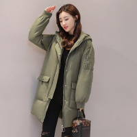 鸭鸭 冬季新款韩版直筒连帽开衩下摆中长款女士羽绒服