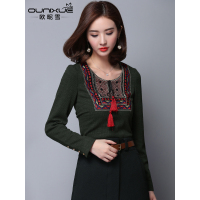 欧昵雪秋冬新款中国风套头毛针织衫气质长袖针织打底上衣女士Q