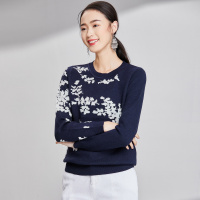 欧昵雪 秋冬季花色宽松圆领套头针织衫长袖毛衣女q