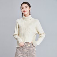 欧昵雪秋冬季新款前短后长纹路麻花慵懒风毛衣女套头高领长袖q