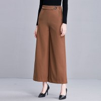 欧昵雪 秋冬季OL通勤后松紧腰休闲裤女高腰阔腿裤九分裤子q