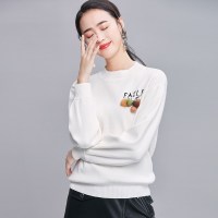 欧昵雪秋冬季新款毛球字母绣花圆领针织衫宽松套头毛衣女长袖q