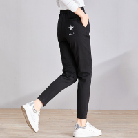 欧昵雪 秋口袋章仔休闲松紧腰运动卫裤女小脚九分哈伦裤q