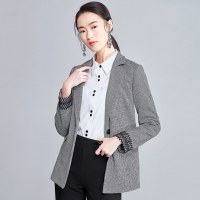 欧昵雪秋冬季新款OL职业西服千鸟格修身西外套女长袖q