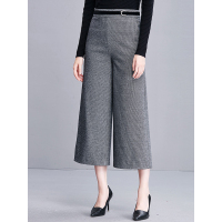 欧昵雪秋冬季新款通勤高腰宽松直筒休闲九分裤女千鸟格阔腿裤q