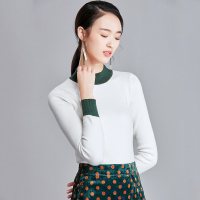 欧昵雪秋冬季新款时尚拼色半高领套头针织衫女修身打底长袖毛衣q