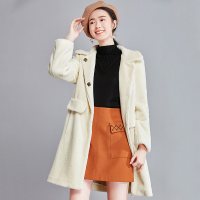 欧昵雪 秋冬季猫咪刺绣宽松中长款毛绒外套女长袖毛毛大衣q