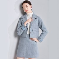 欧昵雪秋冬季新款西套女加厚短款毛呢外套半身裙两件套套裙q