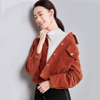 欧昵雪 秋冬季羊羔绒翻领小个子灯芯绒加厚夹棉外套女短款q