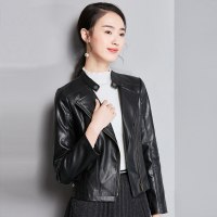 欧昵雪秋冬季新款收腰拉链夹克长袖机车皮衣外套女短款q
