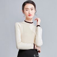 欧昵雪 秋冬季撞色半高领套头修身毛针织衫女打底长袖毛衣q