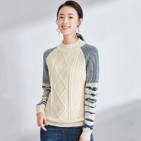欧昵雪 秋冬季条纹半高领针织衫加厚菱形毛衣女套头q