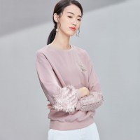 欧昵雪 秋流苏拼接长袖宽松绣花圆领套头卫衣女q