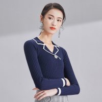 欧昵雪 秋优雅气质V领针织衫女长袖修身显瘦短款套头毛衣d