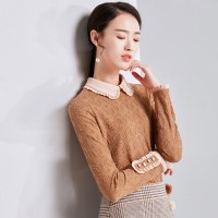 欧昵雪 秋冬季木耳边拼接长袖娃娃领套头上衣女洋气时尚小衫d