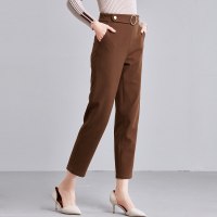 欧昵雪 秋冬季高腰直筒烟管裤女宽松休闲哈伦裤呢子九分裤d