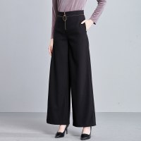 欧昵雪 秋冬季拉链黑色高腰宽松垂坠感阔腿裤女直筒休闲长裤d