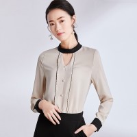 欧昵雪春秋季镂空圆领套头衬衫女长袖气质上衣钉珠时尚小衫c