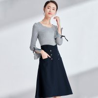 欧昵雪春秋季蝴蝶结系带针织衫套裙半身裙两件套女时尚套c