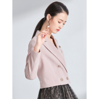 欧昵雪春秋季双排扣高腰短款西外套女长袖气质休闲西服c