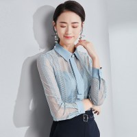 欧昵雪春秋季镂空透视蕾丝衫上衣女长袖衬衫吊带背心两件套c