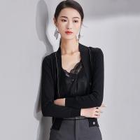 欧昵雪长袖毛针织衫修身v领外搭毛衣女短款外套