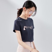 欧昵雪夏季套头圆领字母绣花短袖T恤女休闲修身显瘦上衣