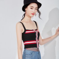 欧昵雪夏撞色条纹露背外穿针织吊带衫女性感修身无袖背心